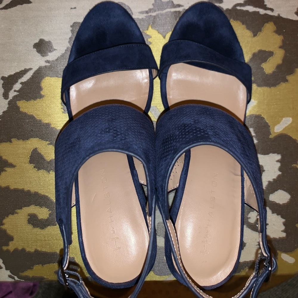 H by Halston Blue Suede Perforated Strappy Wedge Sandal 8M - Picture 3 of 6